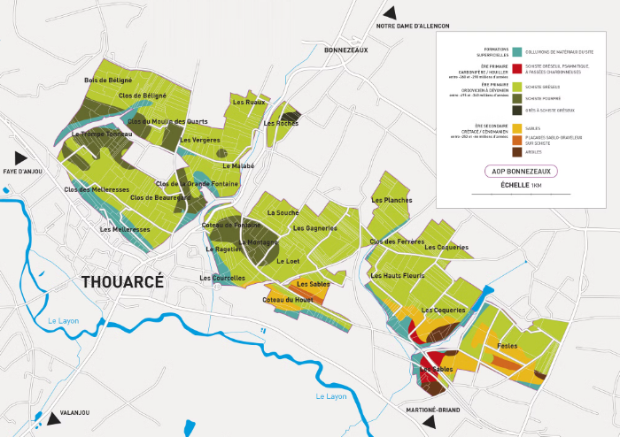 Bonnezeaux AOP · Lieux-dits and soils map